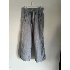 Athleta Cabo Linen Wide Leg Pant Drawstring Casual‎ Blue Size 6
